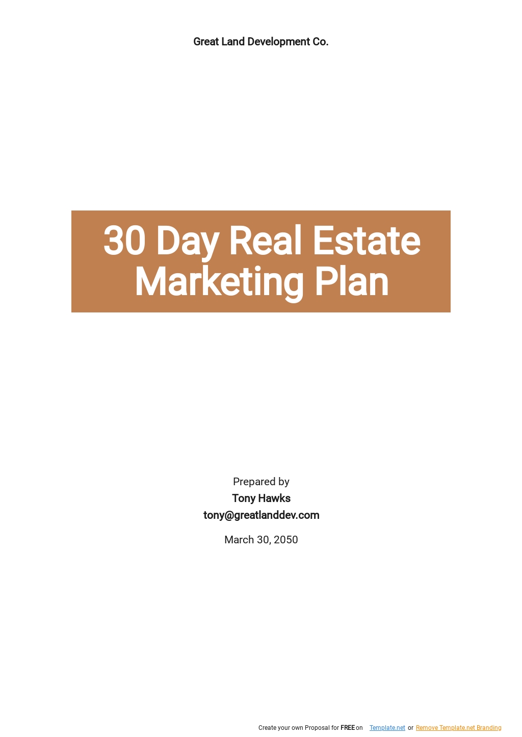 Free 30 Day Real Estate Marketing Plan Template