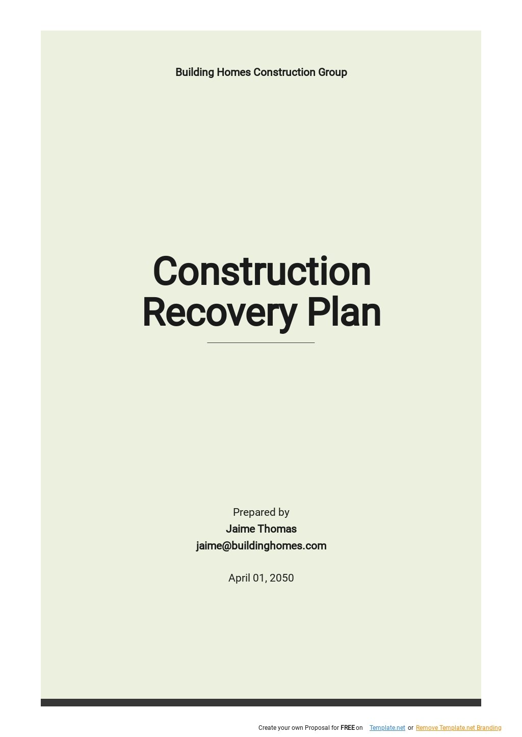 Construction Recovery Plan Template Google Docs, Word, Apple Pages