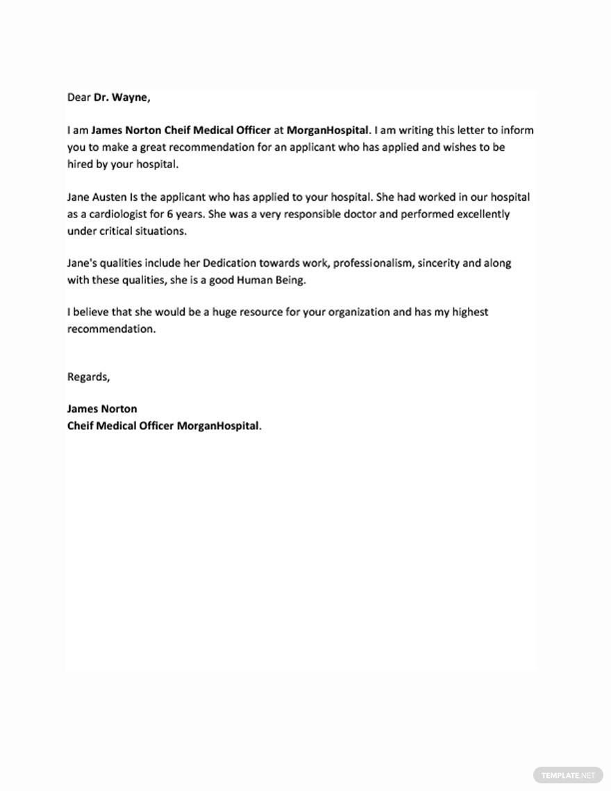 Doctor Recommendation Letter Template