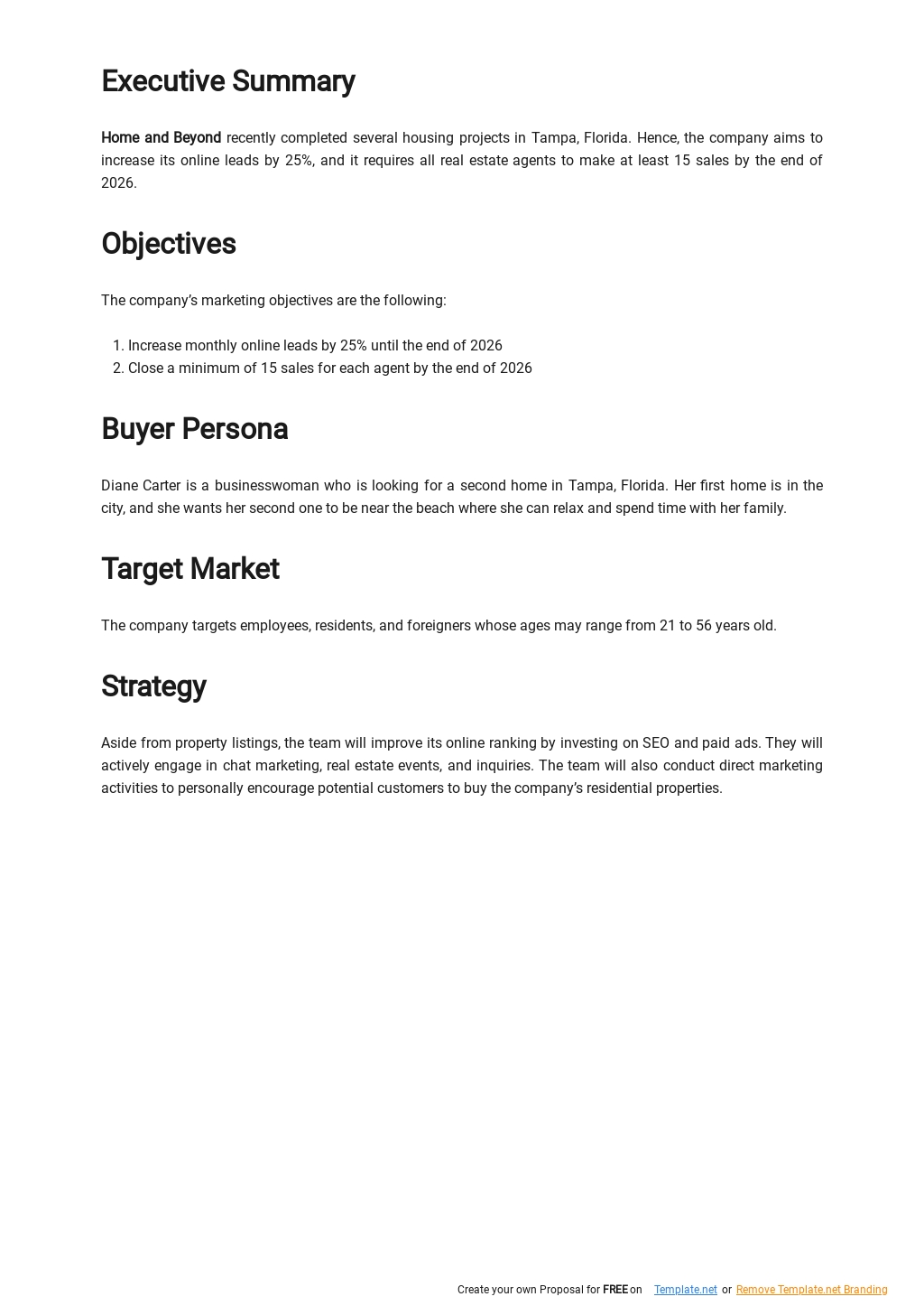 real estate business plan sample doc