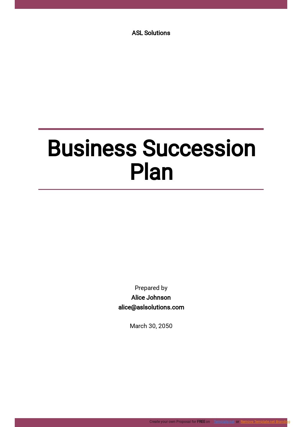 Business Succession Plan Template