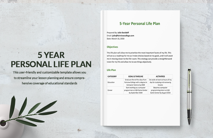 5 Year Personal Life Plan Template