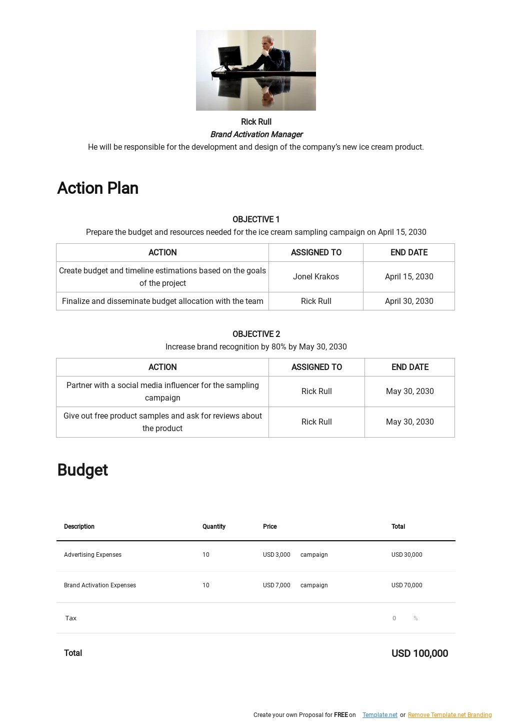 Brand Activation Plan Template in Google Docs, Word