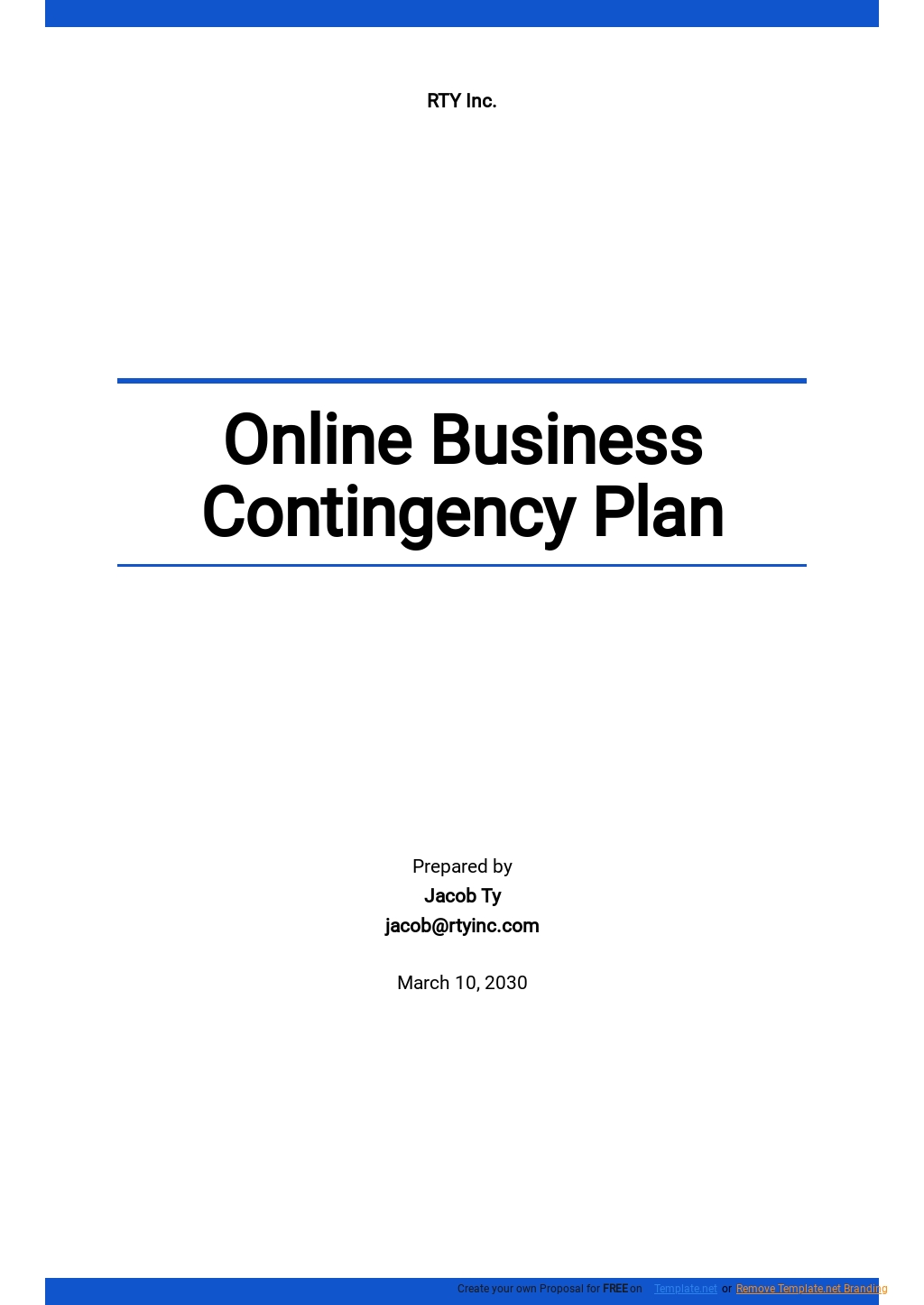 Online Business Contingency Plan Template