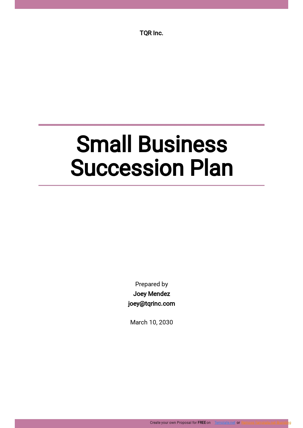 Small Business Succession Plan Template