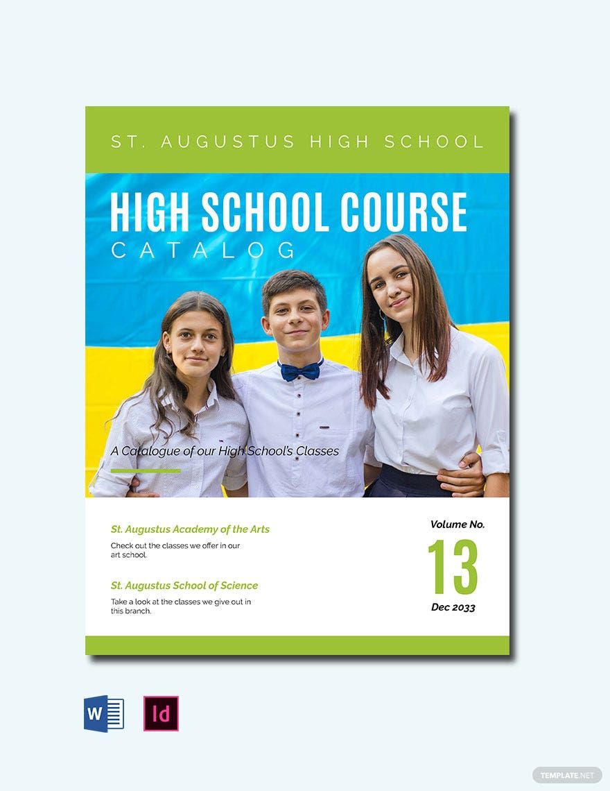 High School Course Catalog Template InDesign, Word