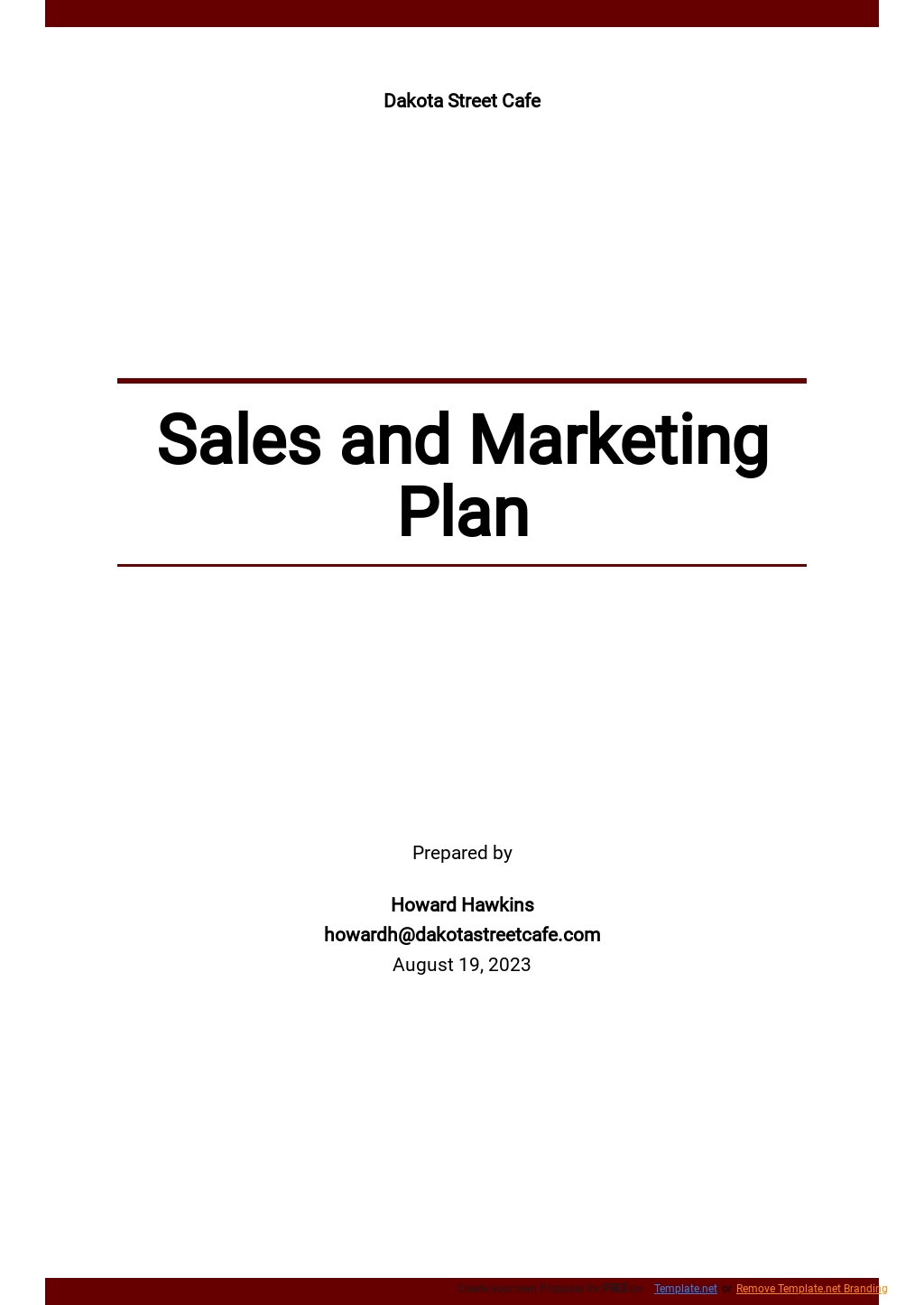 Free Sample Sales And Marketing Plan Template