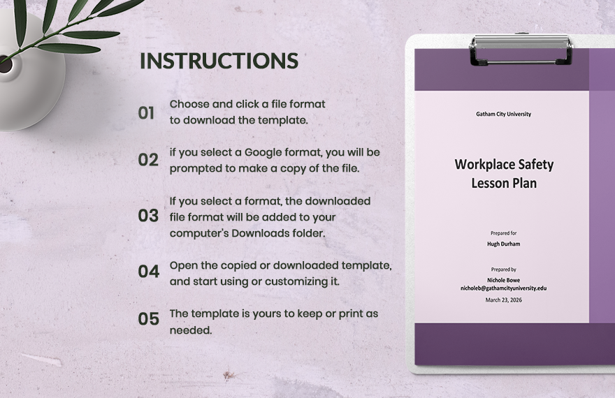 Workplace Safety Lesson Plan Template