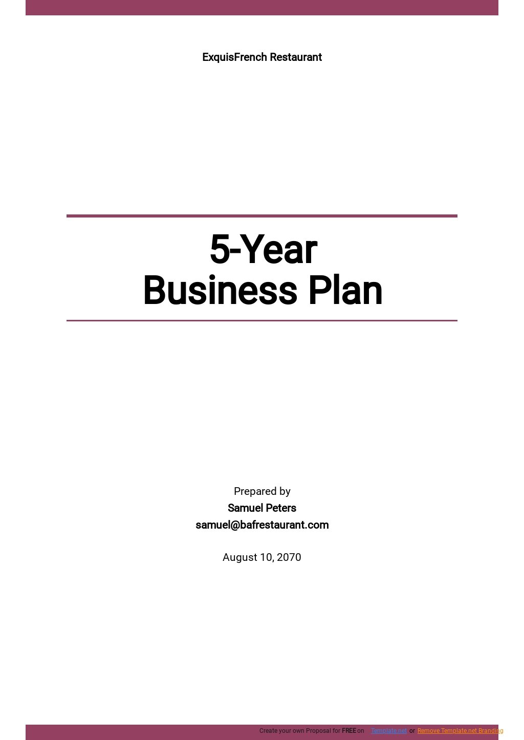 template 5 year business plan