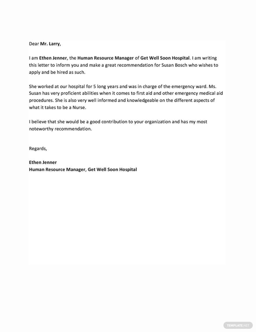 Nursing Recommendation Letter Exleasing Infoupdate