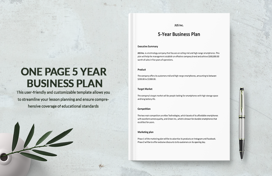 One Page 5 Year Business Plan