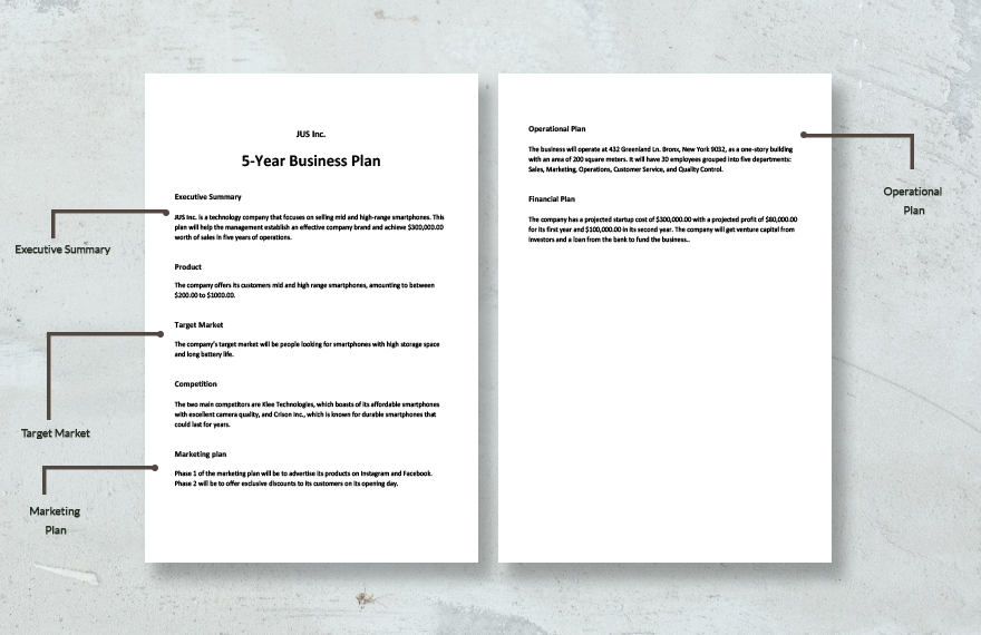 One Page 5 Year Business Plan