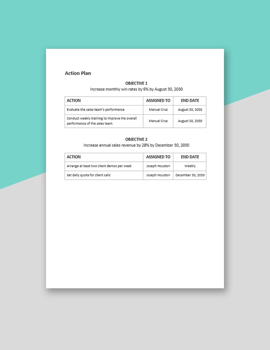 Simple Sales Action Plan Template