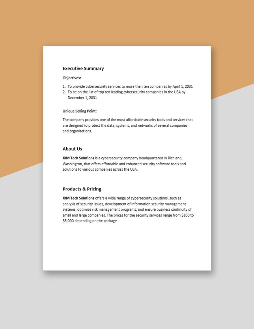Security Services Business Plan Template
