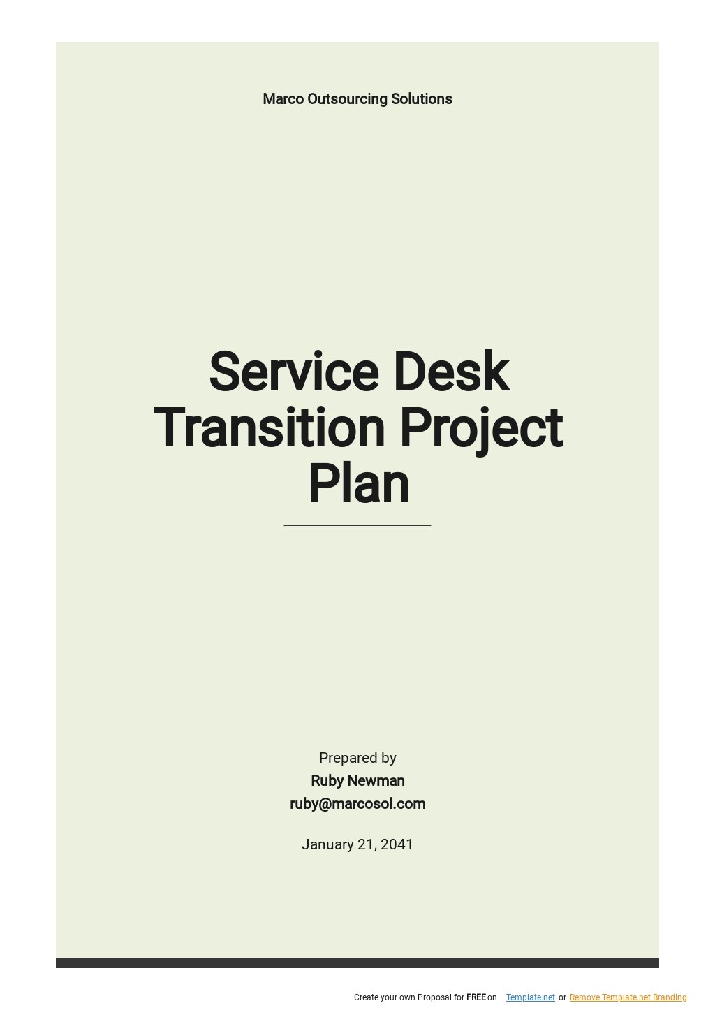 Service Desk Transition Project Plan Template