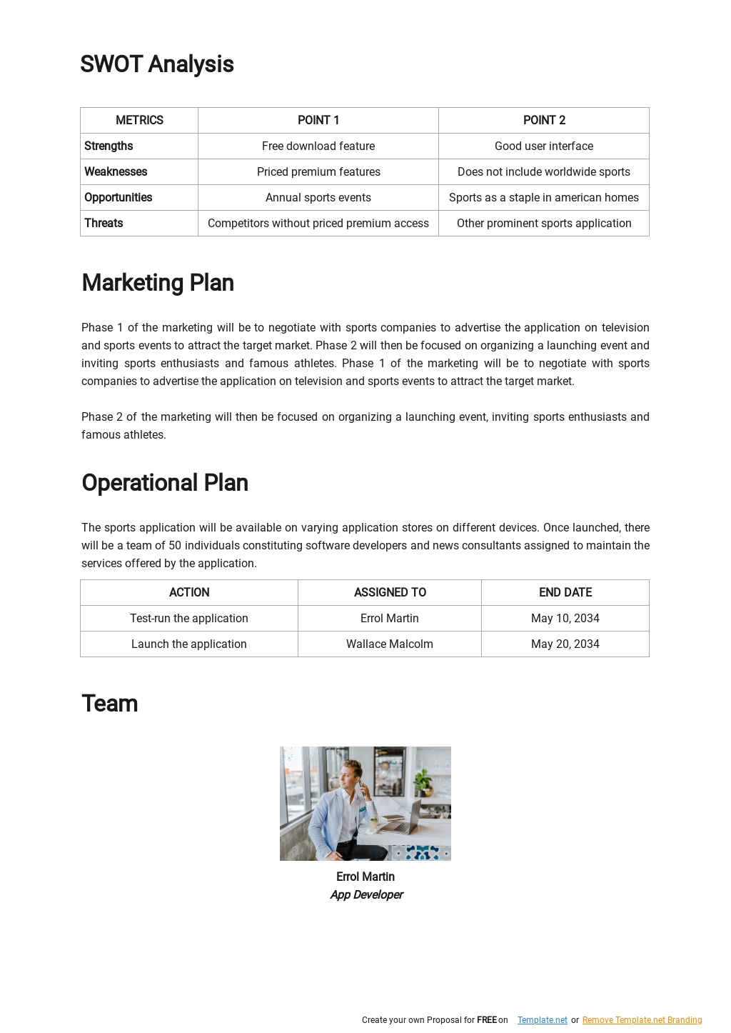 App Business Plan Template Free Printable Templates