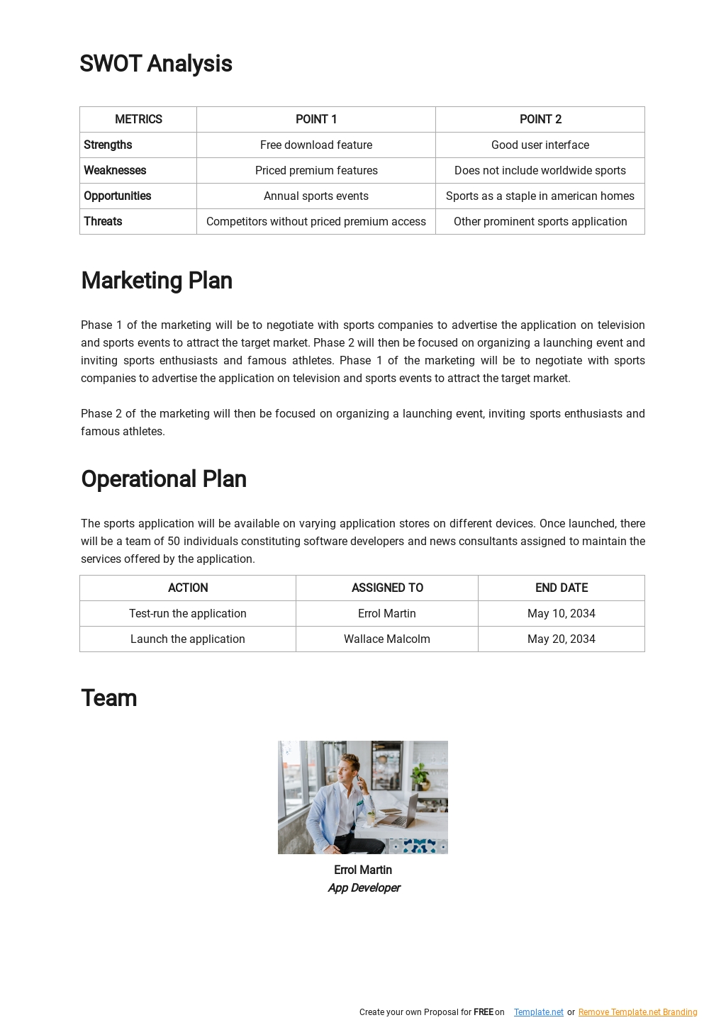 business plan of sports