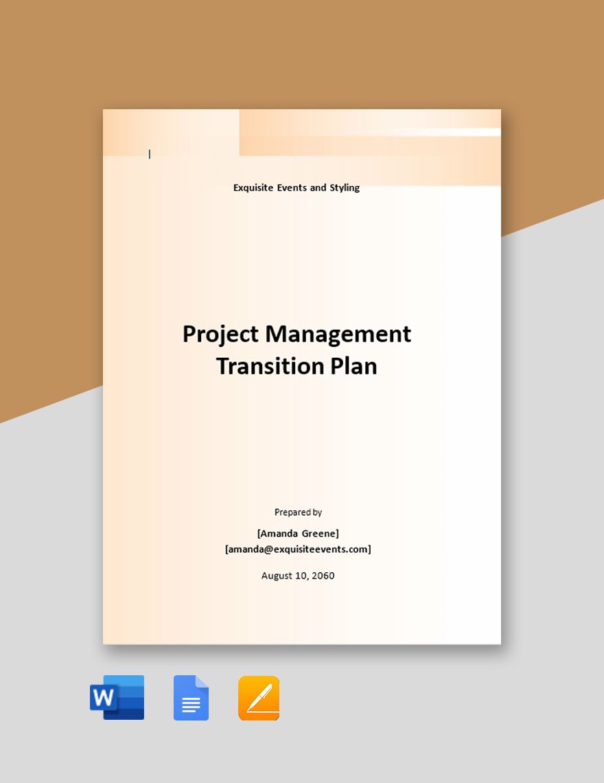 Project Management Transition Plan Template  in Word, Google Docs, Apple Pages
