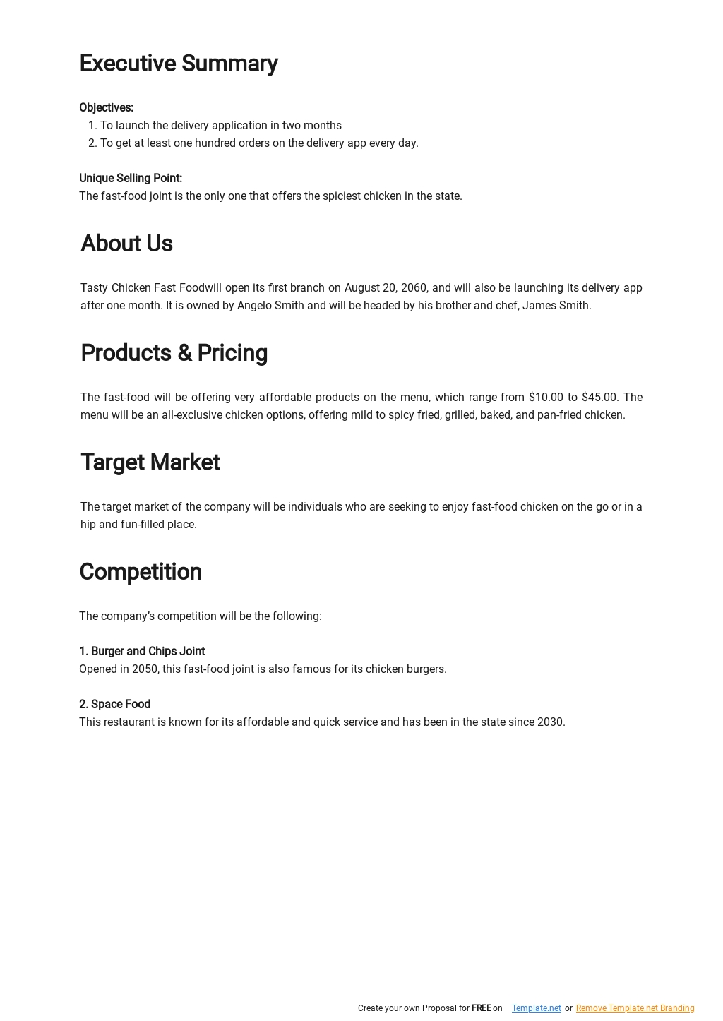 online food delivery business plan template