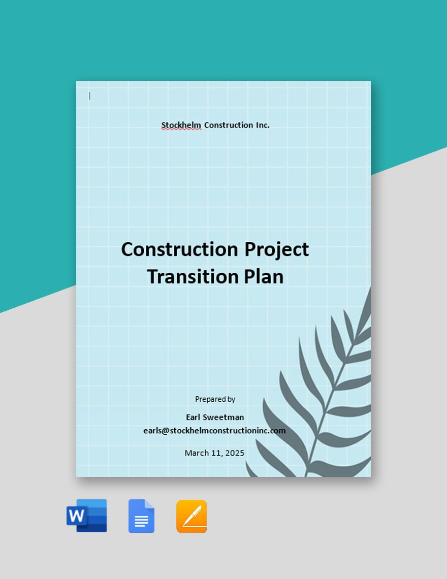 Construction Project Transition Plan Template in Word, Google Docs, Apple Pages