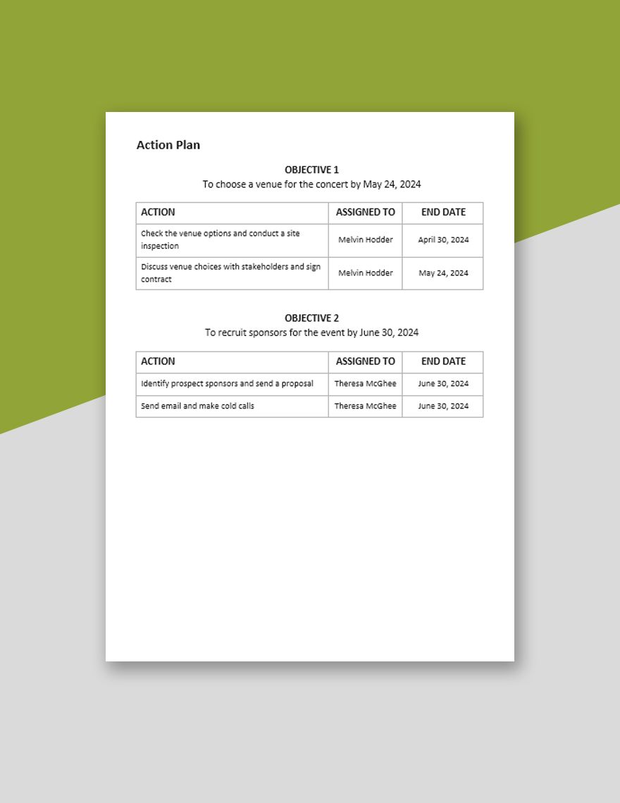 Sample Simple Action Plan Template