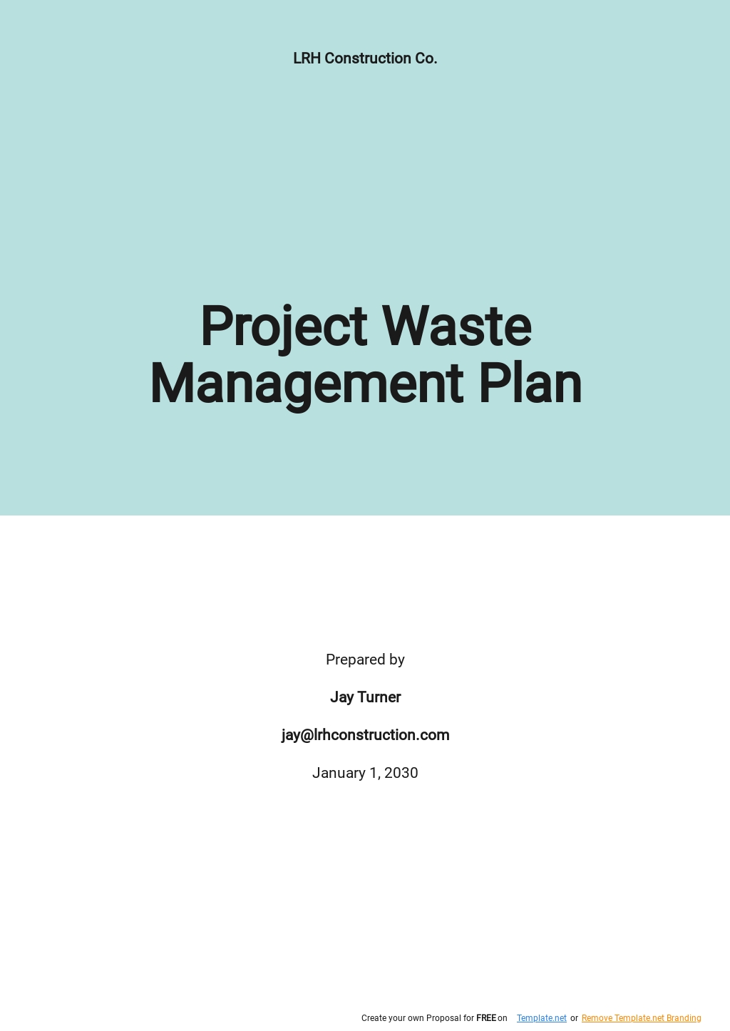 Simple Project Waste Management Plan Template