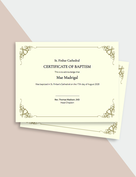 Baptism Certificate Template - Google Docs, Illustrator, InDesign, Word, Apple Pages, PSD, Publisher