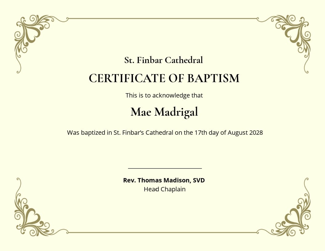 Baptism Certificate Template - Google Docs, Illustrator, InDesign With Regard To Christian Baptism Certificate Template