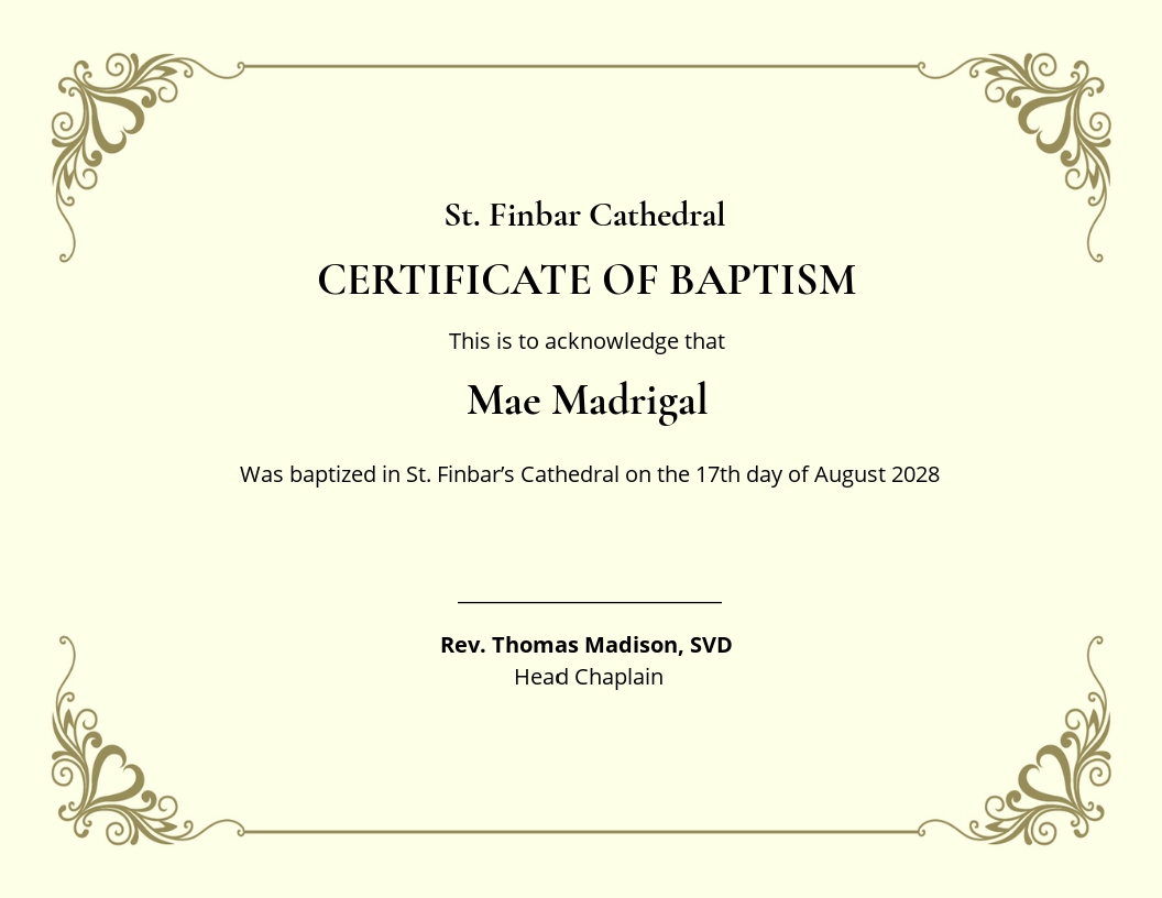 Baptism Certificate Template - Google Docs, Illustrator, InDesign Throughout Christian Baptism Certificate Template