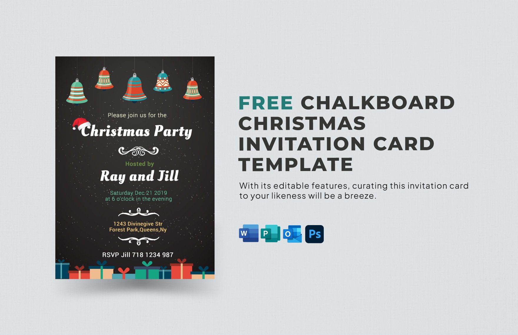 Chalkboard Christmas Invitation Card Template