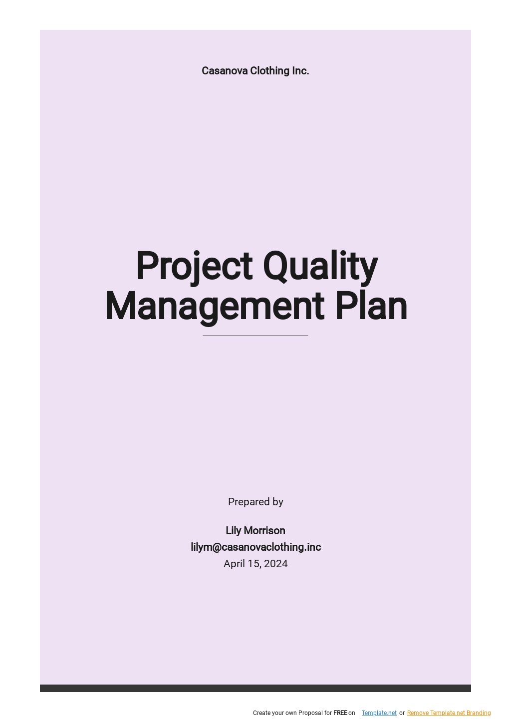 Simple Project Quality Management Plan Template