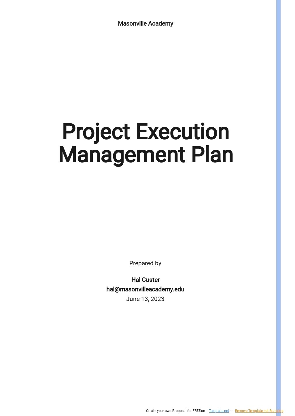 Simple Project Execution Management Plan Template