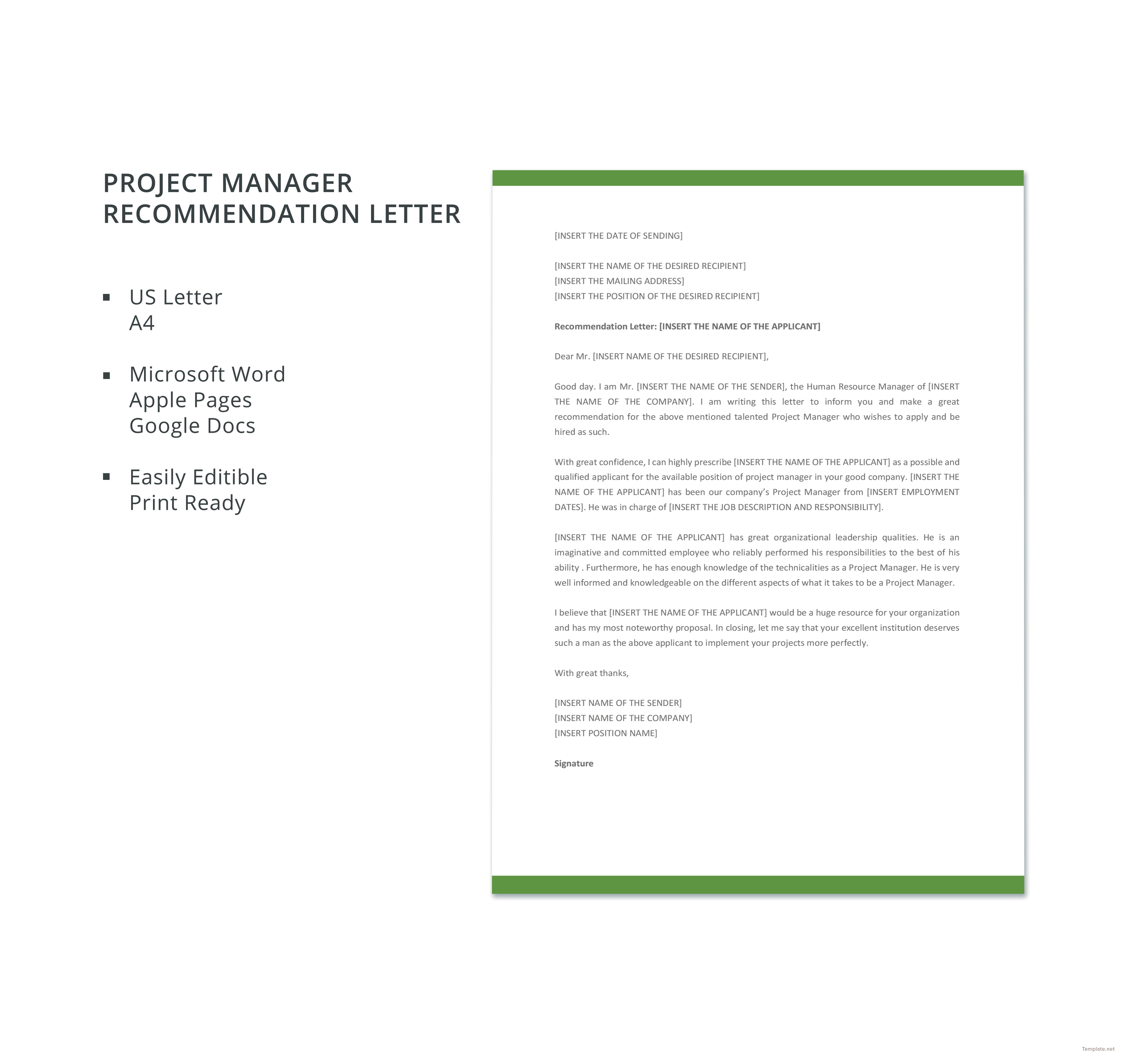 Free Project Manager Recommendation Letter Template in ...