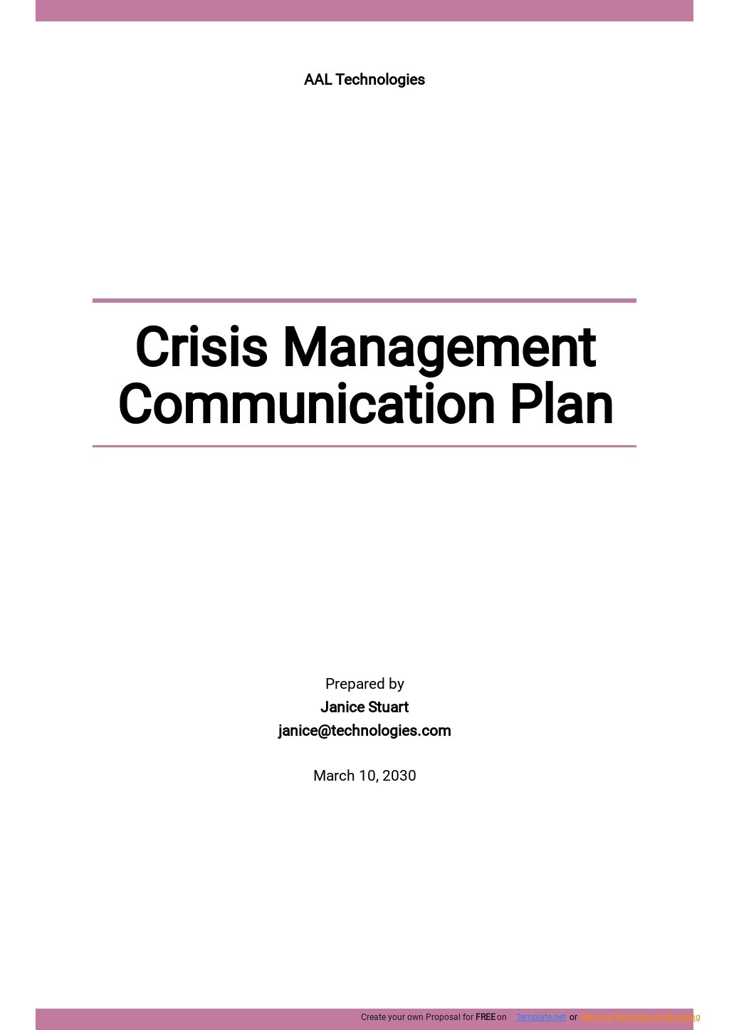 Free Sample Crisis Management Communication Plan Template