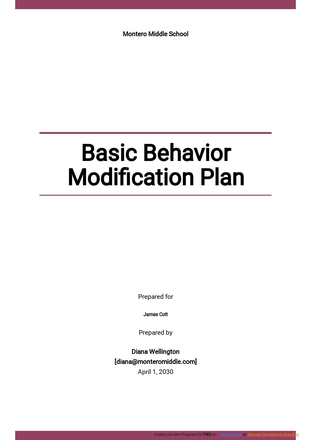 Free Basic Behavior Modification Plan Template