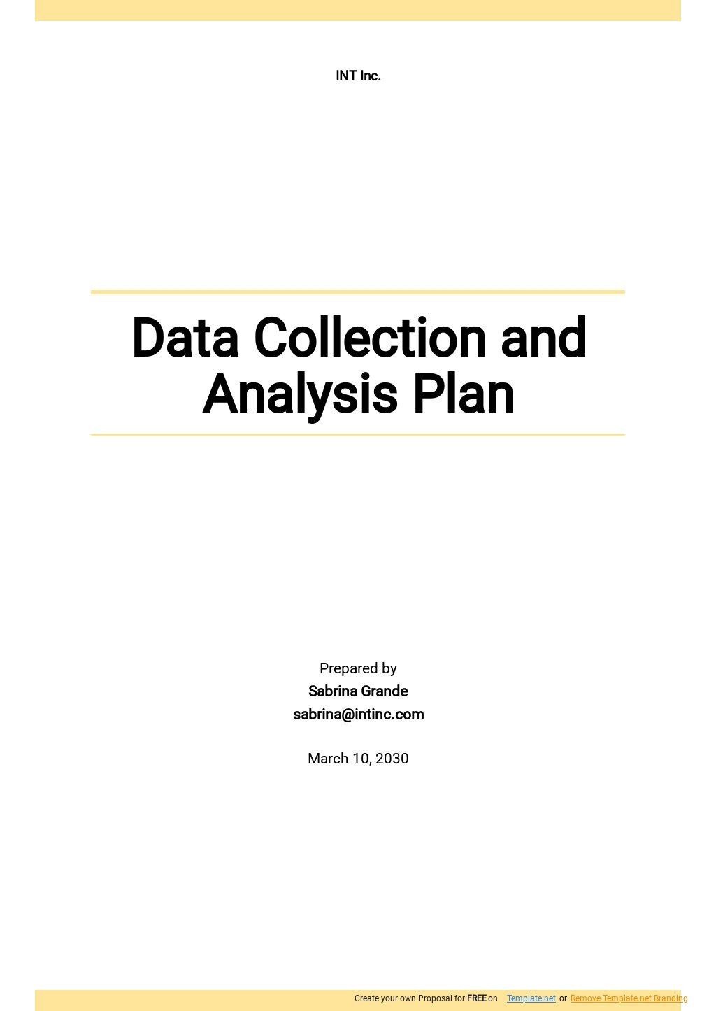 Free Data Collection And Analysis Plan Template
