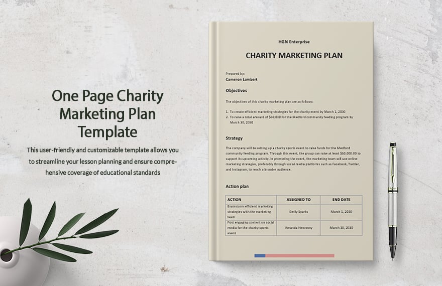 One Page Charity Marketing Plan Template