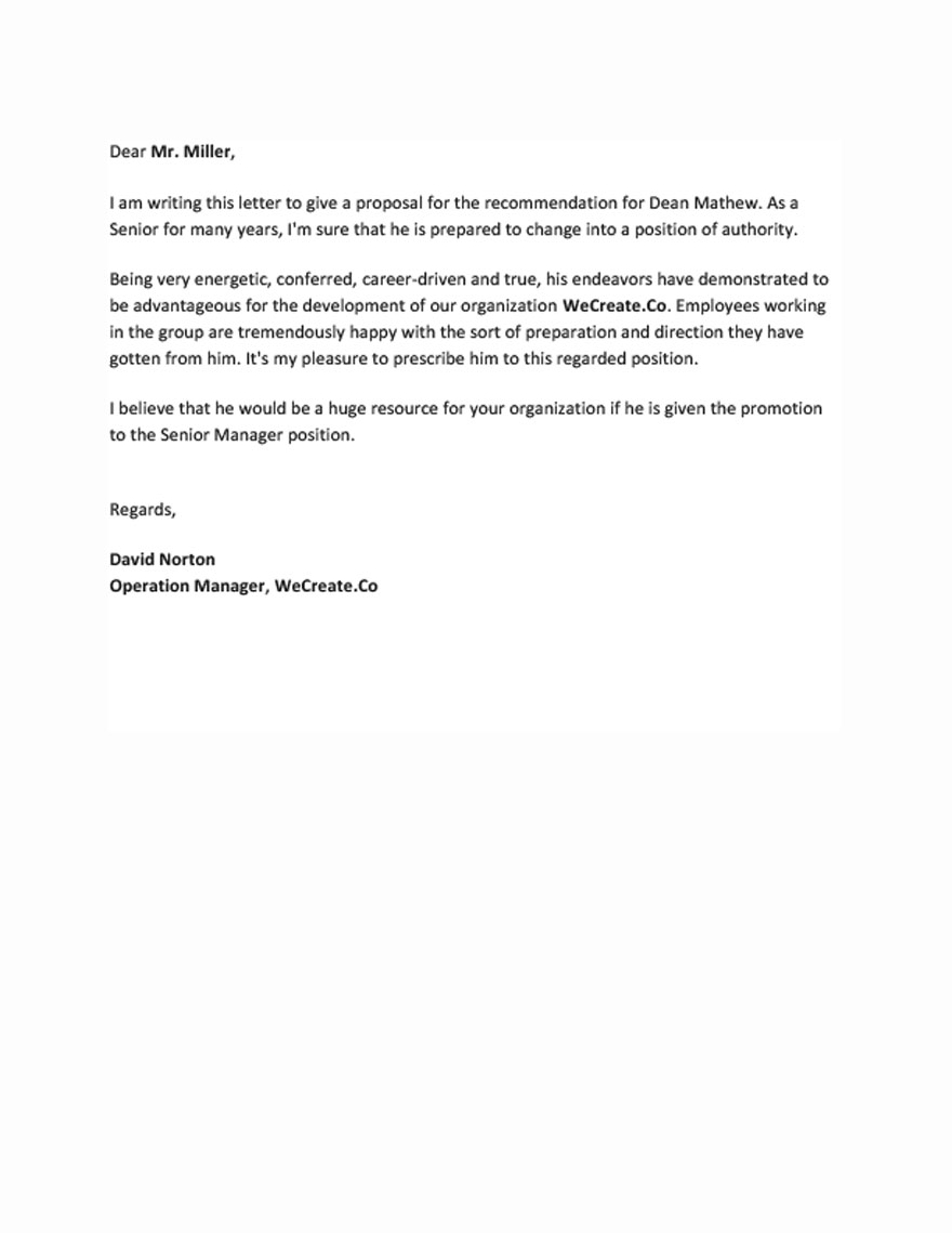 Recommendation Letter Template for Promotion