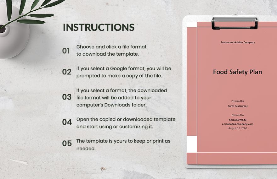 Simple Food Safety Plan Template