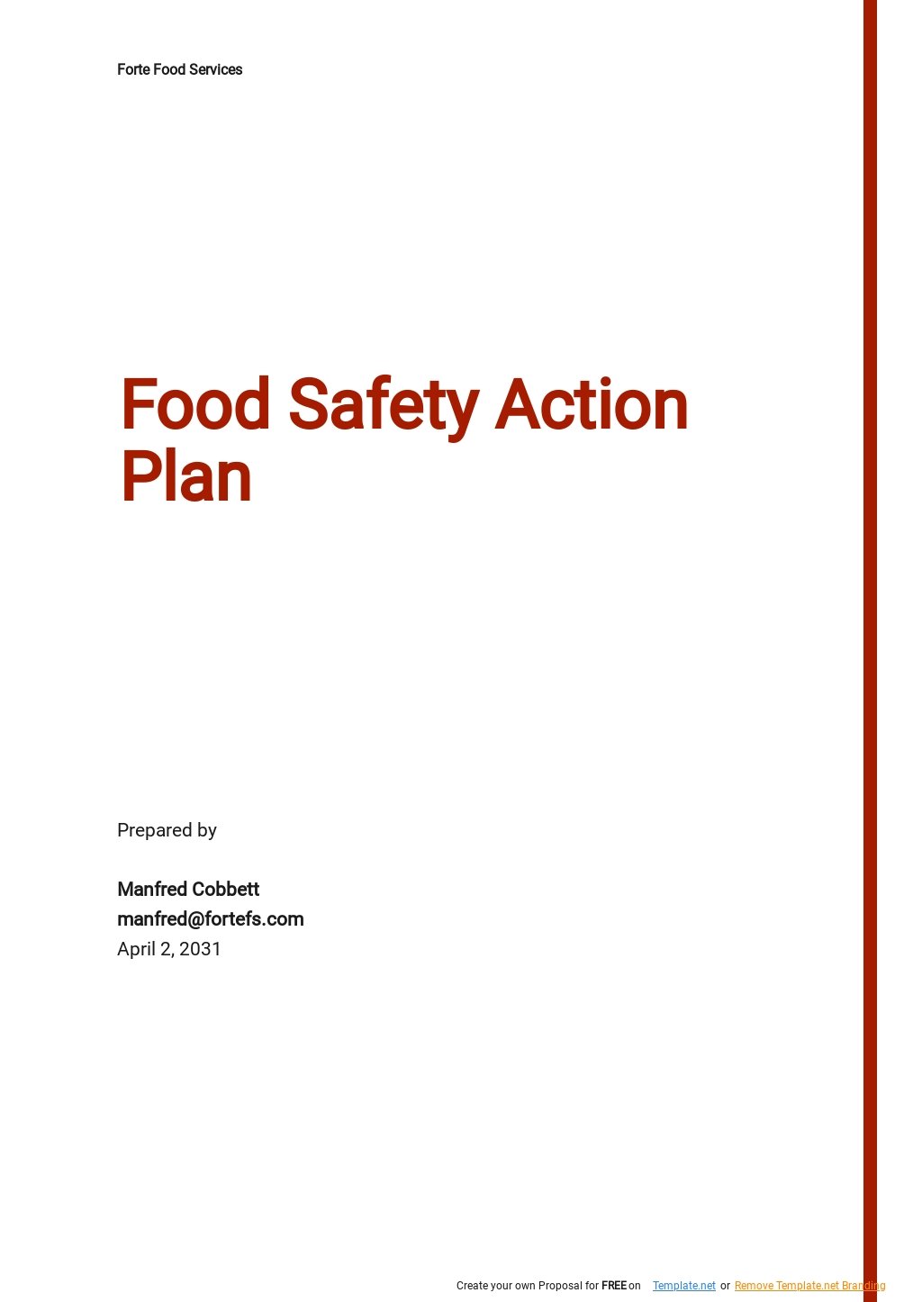 Sample Food Safety Plan Template