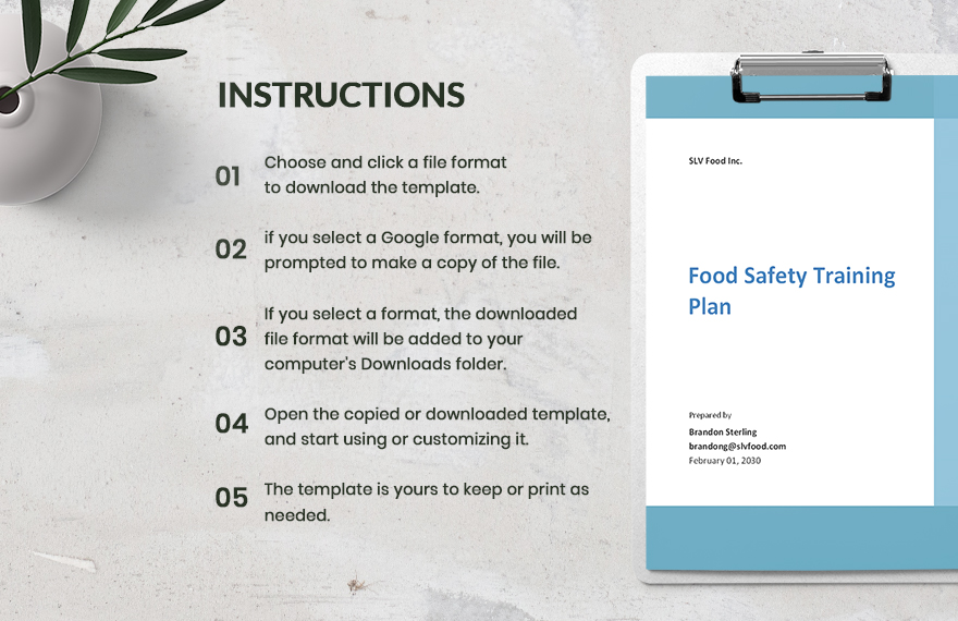 Food Safety Action Plan Template