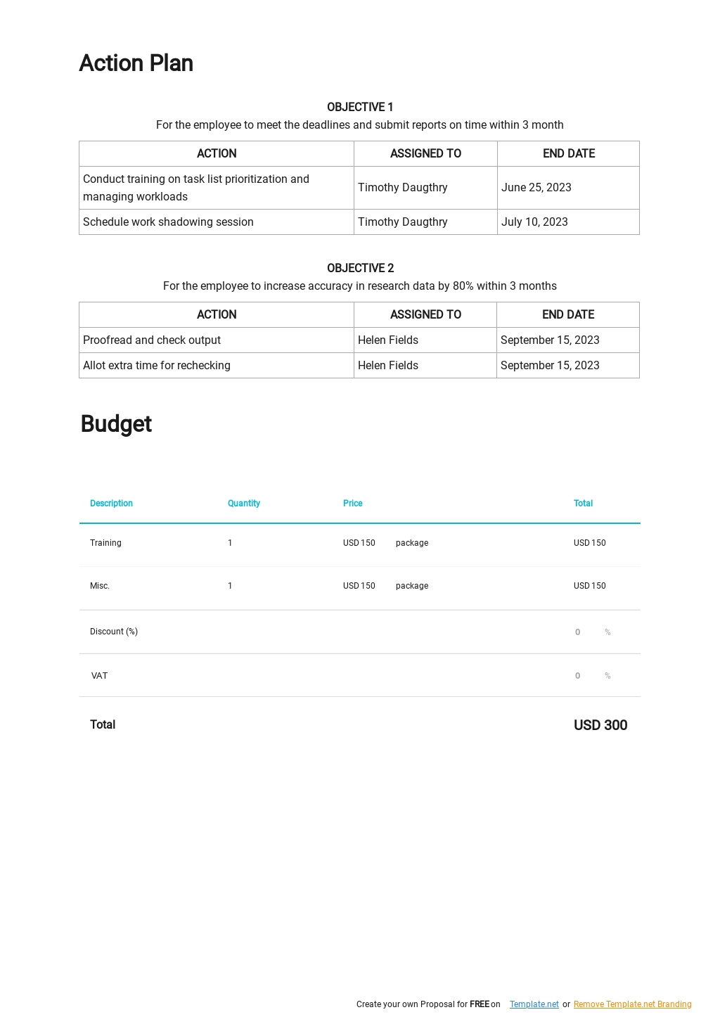 Free Employee Work Performance Improvement Plan Template - Google Docs ...