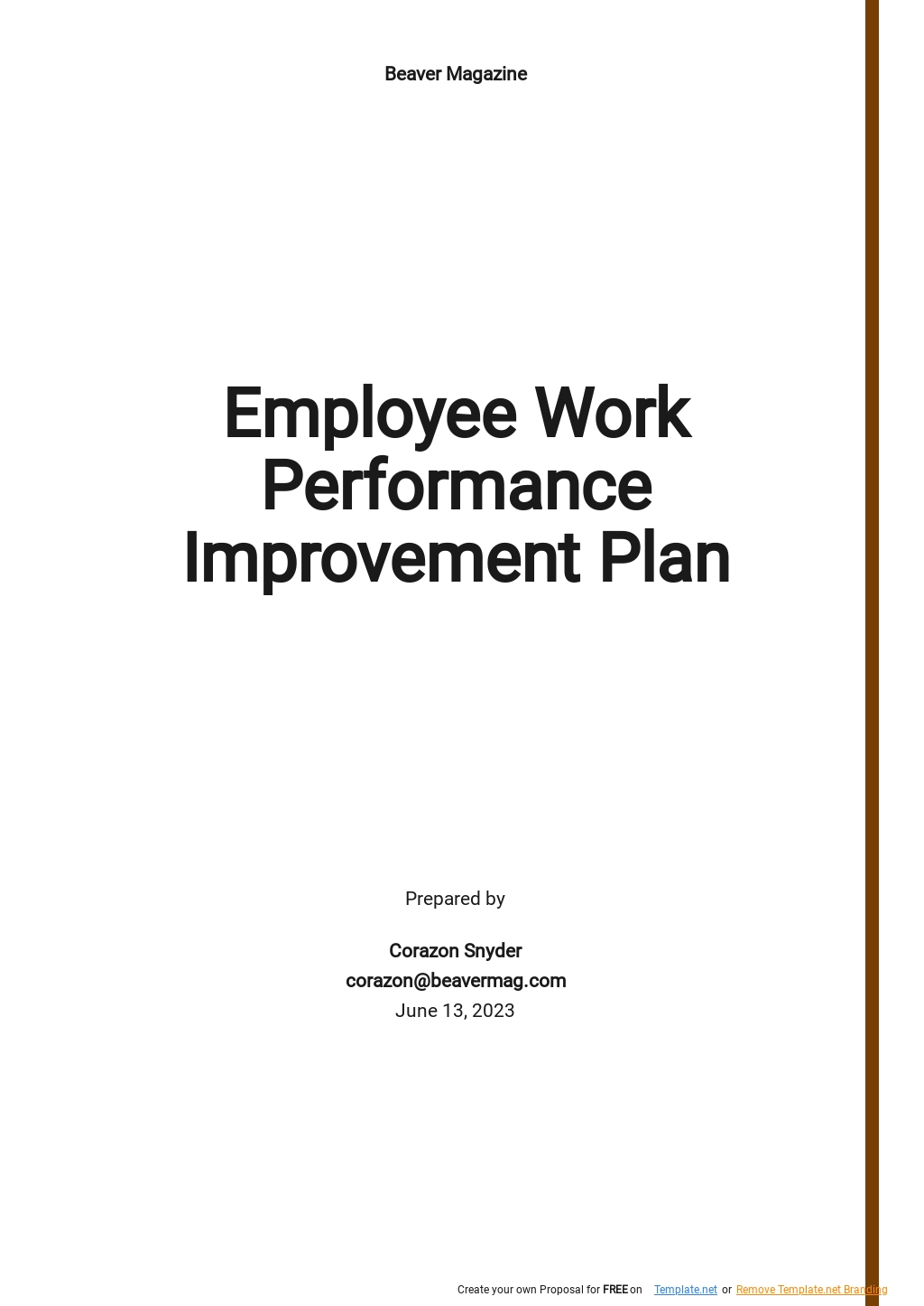 Free Employee Work Performance Improvement Plan Template Google Docs