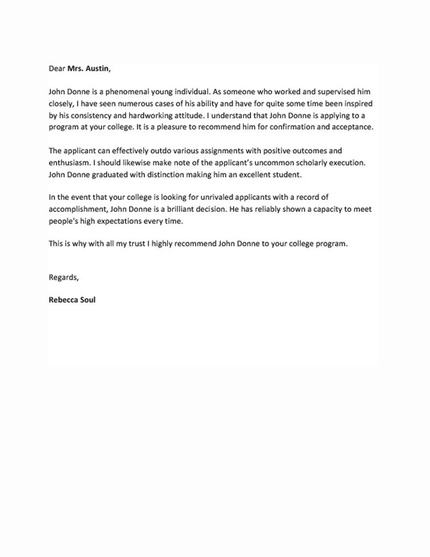 Recommendation Letter for College Template