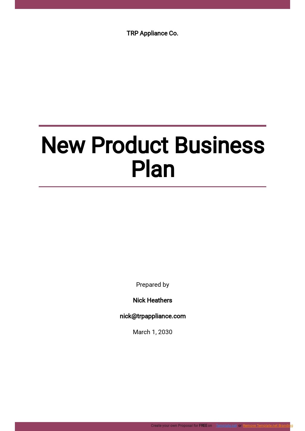 New Product Business Plan Template