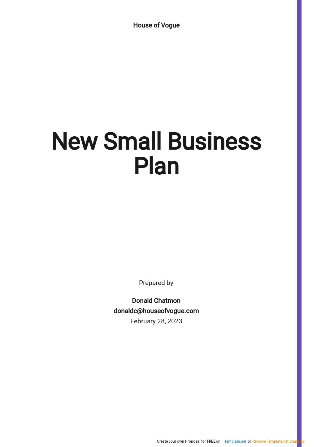 Free New Small Business Plan Template