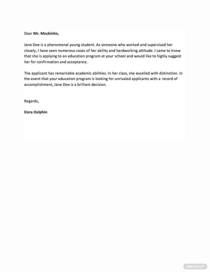 School Recommendation Letter Template