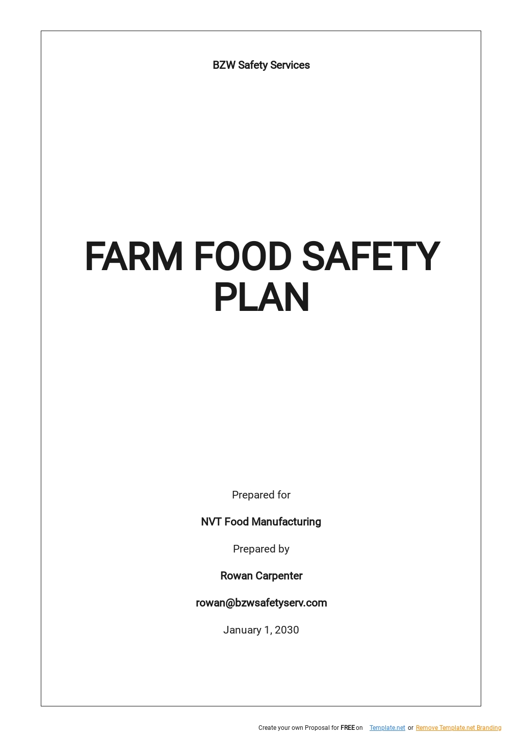 Food Safety Plan Template Google Docs Word Apple Pages PDF 