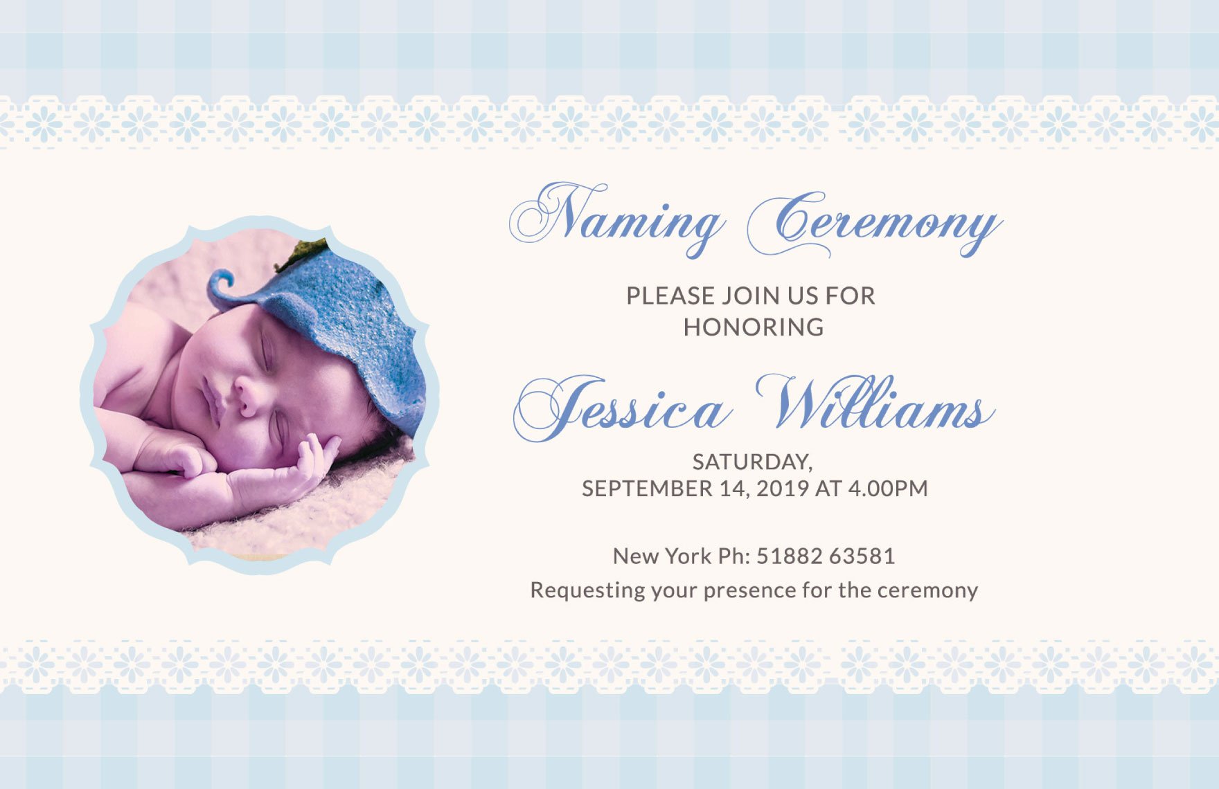Wonderful Baby Naming Ceremony Invitation Card Template