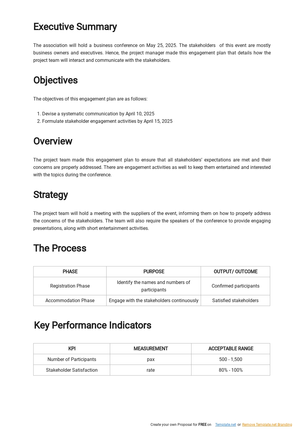 Stakeholder Engagement Plan Template - Google Docs, Word, Apple Pages ...